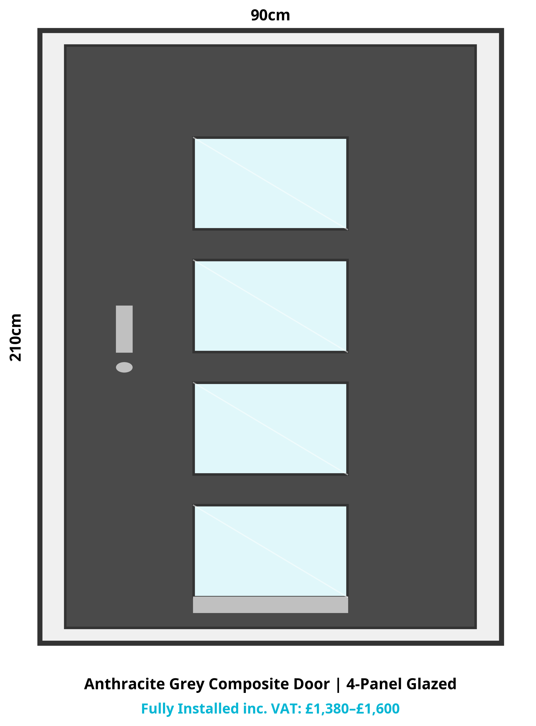 Composite Door Diagram showing dimensions and price