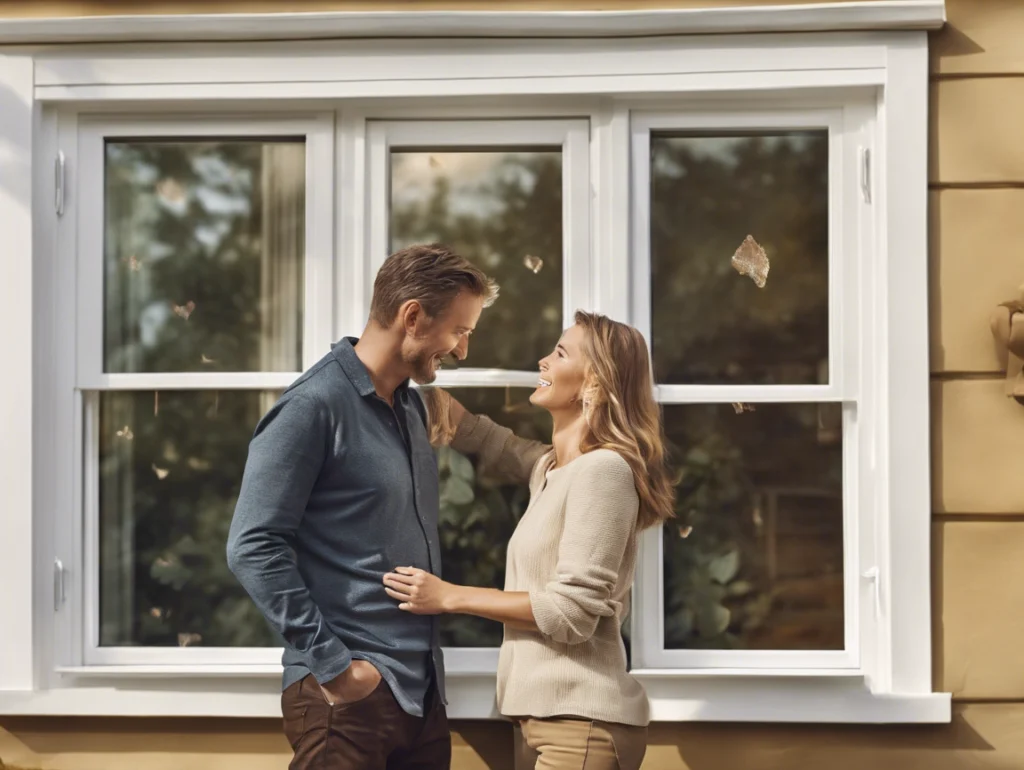 A happy couple in front of their newly installed windows.